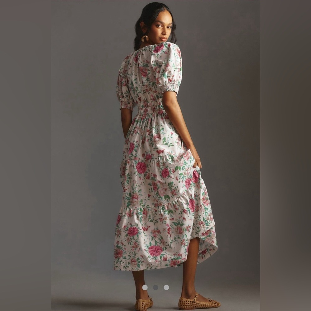 Anthropologie Somerset Maxi Dress Puff-Sleeve Edition Rose Pattern